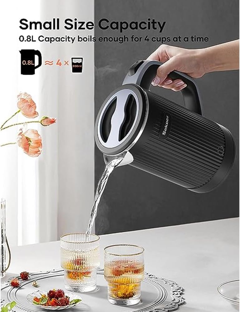 Tazweeq 0.8L Electric Kettle, 600w Low Power Mini Portable Tea Kettle, Double Wall Travel Hot Water Boiler, Auto Shut-off & Boil-Dry Protection - Image 4