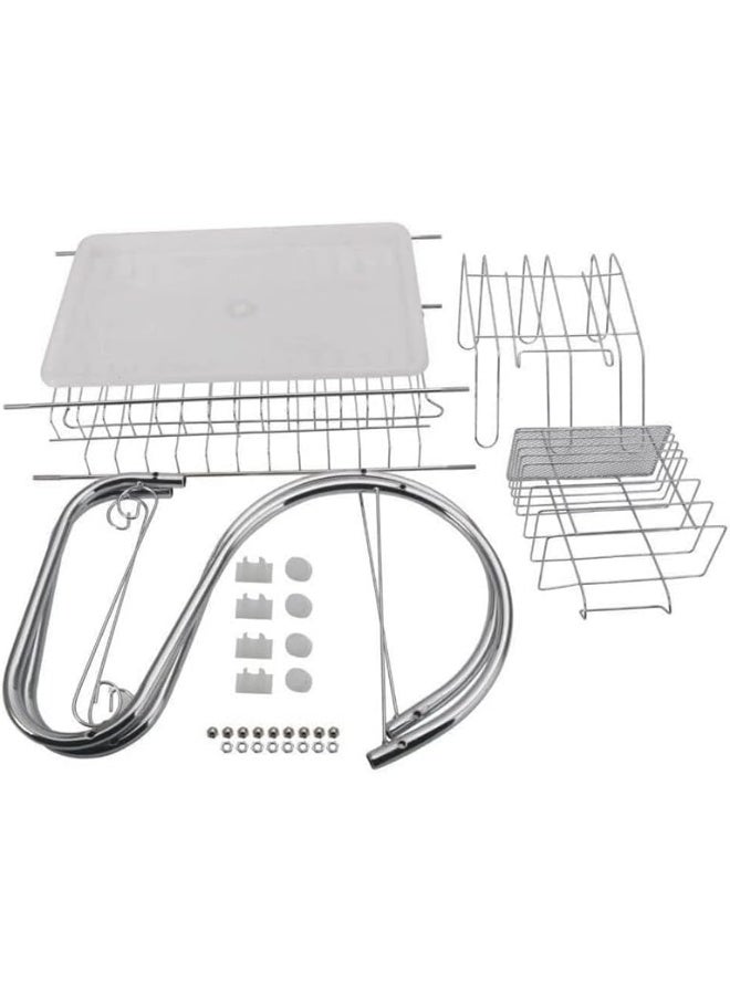 Royal Apex Dish Drying Rack 2 Tier Dish Rack With Utensil Holder Cutting Board Holder And Dish Drainer For Kitchen Countertop Plated Chrome Dish Dryer Silver  - Image 2