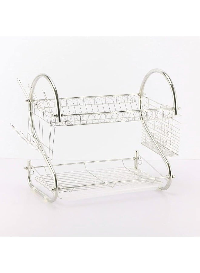 Royal Apex Dish Drying Rack 2 Tier Dish Rack With Utensil Holder Cutting Board Holder And Dish Drainer For Kitchen Countertop Plated Chrome Dish Dryer Silver  - Image 1