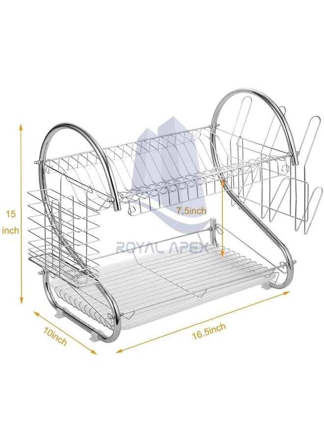 Royal Apex Dish Drying Rack 2 Tier Dish Rack With Utensil Holder Cutting Board Holder And Dish Drainer For Kitchen Countertop Plated Chrome Dish Dryer Silver  - Image 3