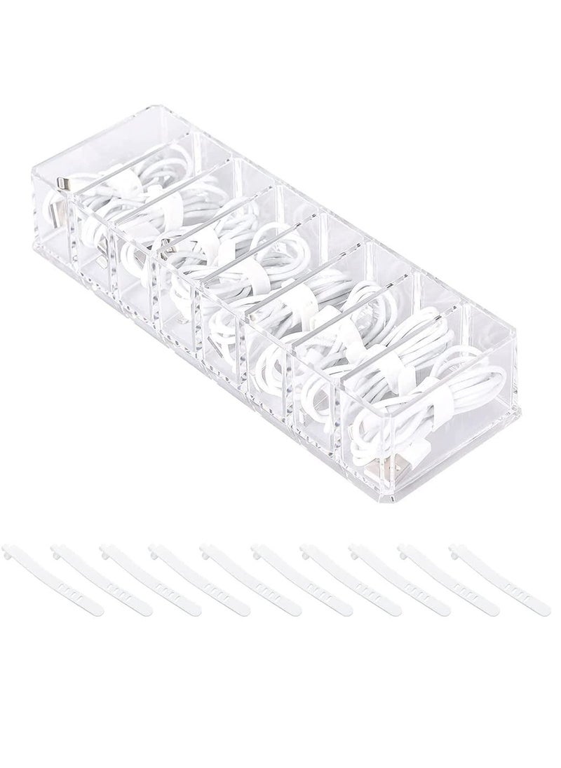 Generic Plastic Cable Management Box with 10 Wire Ties Clear Power Cord Organizer with 8 Compartments Electronics Organizer for Office Home Use Desk Accessories Storage for Stationery Supplies  - Image 1
