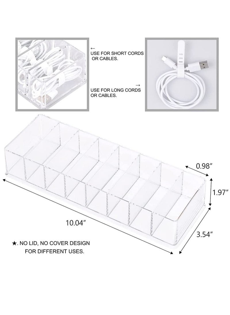 Generic Plastic Cable Management Box with 10 Wire Ties Clear Power Cord Organizer with 8 Compartments Electronics Organizer for Office Home Use Desk Accessories Storage for Stationery Supplies  - Image 3