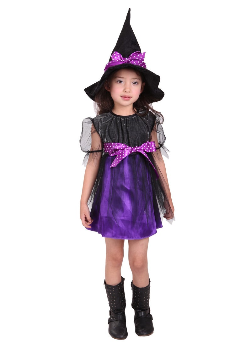 VUCATIN Witch Girls Kids Child Holiday Party Role Play Dance Party Gown Costume Queen Princess Dress+Hat - Image 1