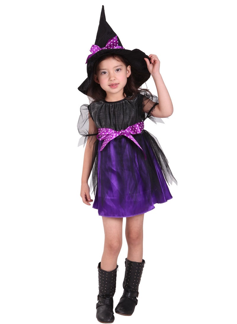 VUCATIN Witch Girls Kids Child Holiday Party Role Play Dance Party Gown Costume Queen Princess Dress+Hat - Image 3
