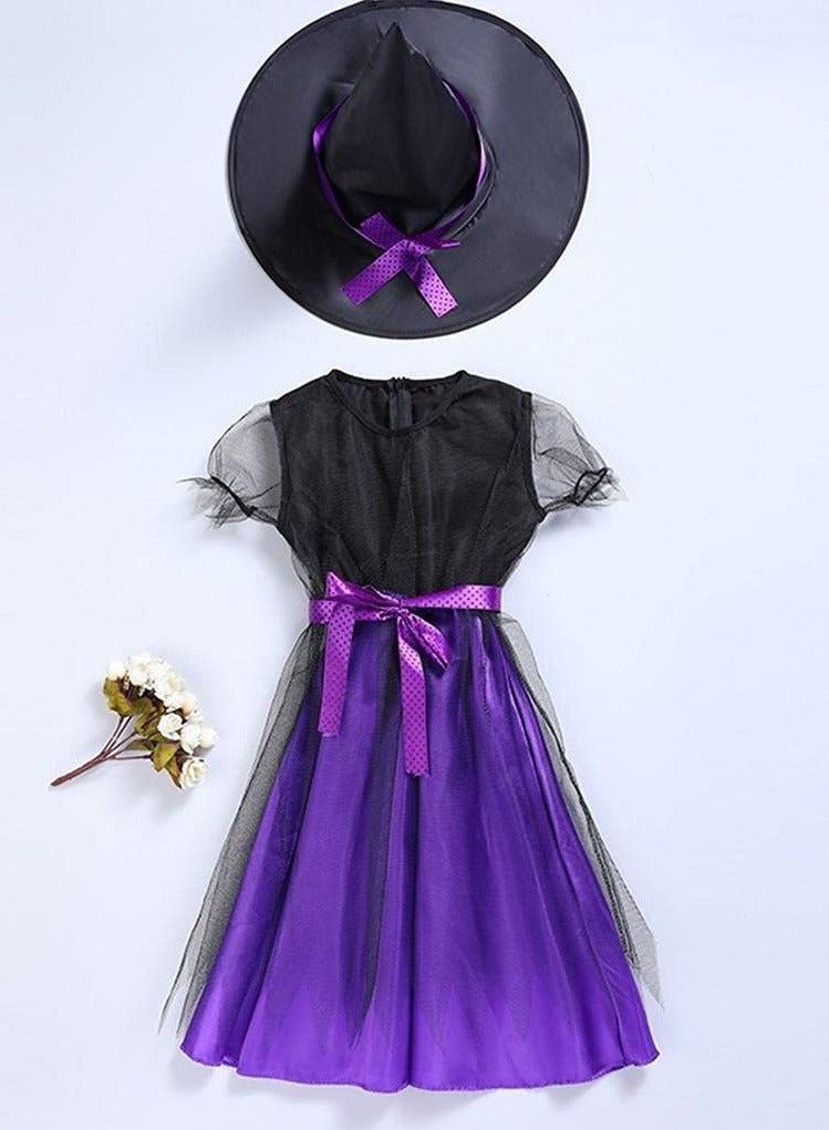VUCATIN Witch Girls Kids Child Holiday Party Role Play Dance Party Gown Costume Queen Princess Dress+Hat - Image 5