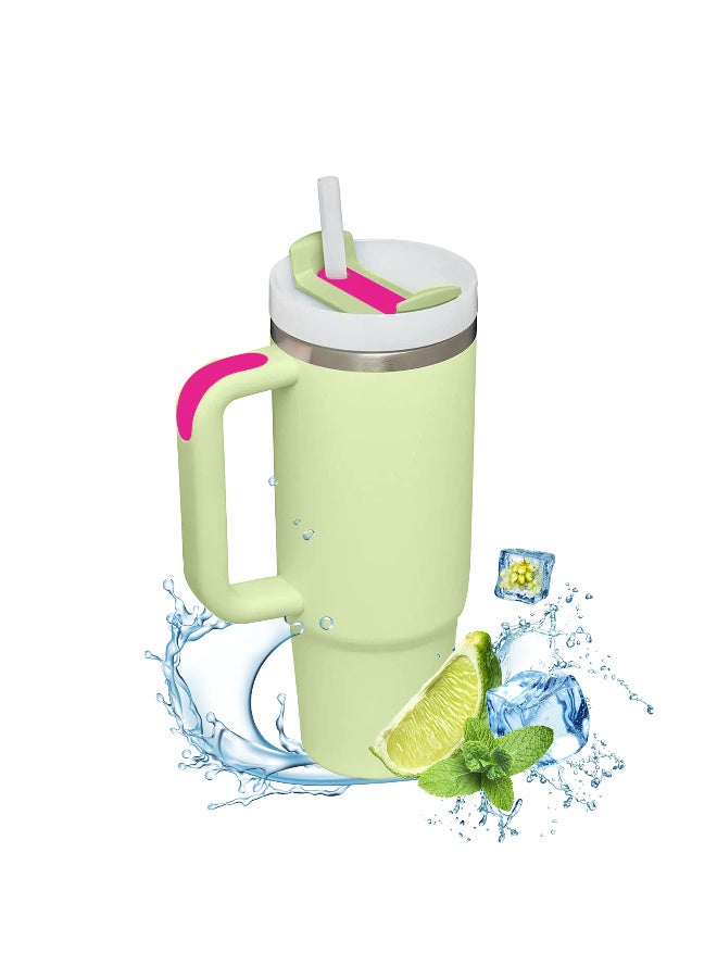 بهلوان 1200 مل مع مقبض وغطاء من القش معزول 40 أونصة قابلة لإعادة الاستخدام من الفولاذ المقاوم للصدأ زجاجات مياه معزولة بتفريغ الهواء كوب سفر مثلج للمشروبات الساخنة والباردة