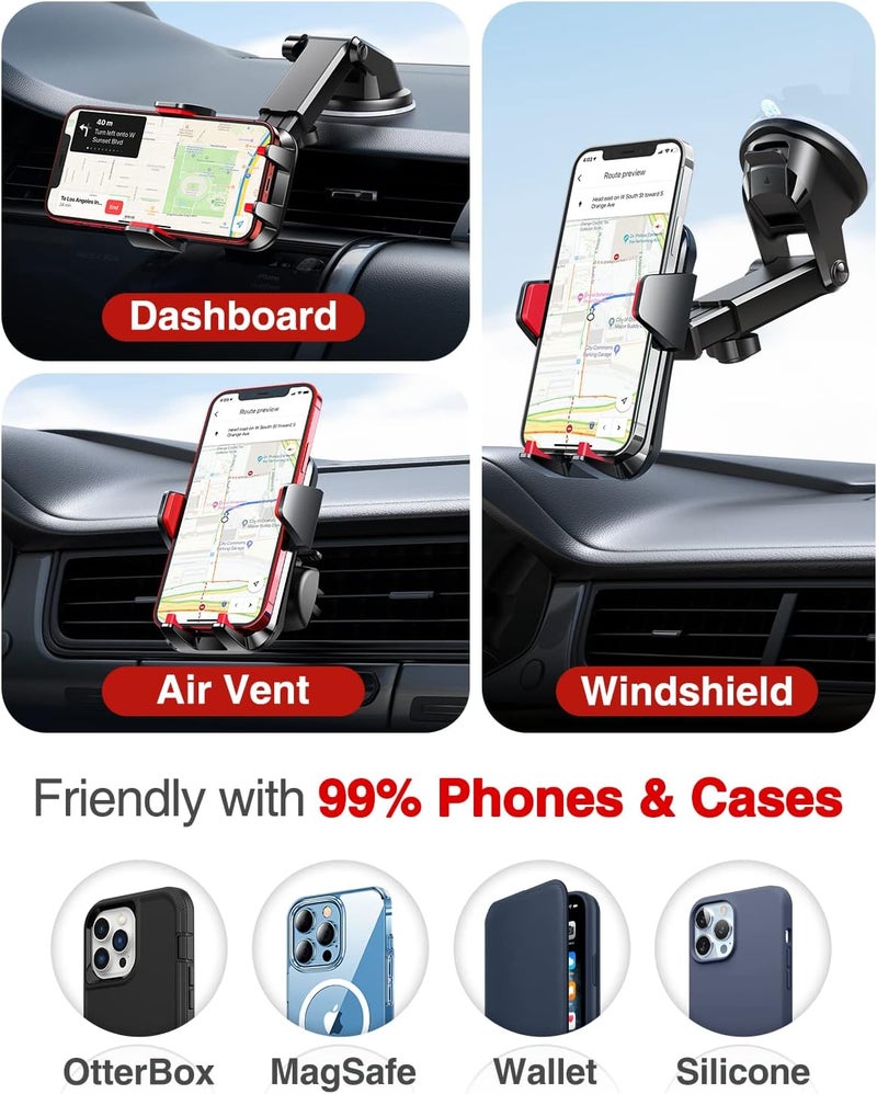 VANMASS 【2025 Strongest & Military-Grade Car Phone Mount 【Patent & Safety】 Ultimate Cell Phone Holder Best Handsfree Dash Windshield Vent for iPhone 16 Pro Max 15 14 Android & Truck Desk Mounts, Red - Image 3