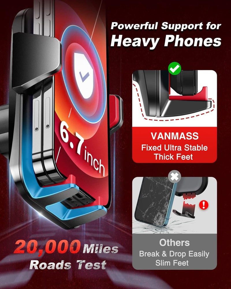 VANMASS 【2025 Strongest & Military-Grade Car Phone Mount 【Patent & Safety】 Ultimate Cell Phone Holder Best Handsfree Dash Windshield Vent for iPhone 16 Pro Max 15 14 Android & Truck Desk Mounts, Red - Image 4