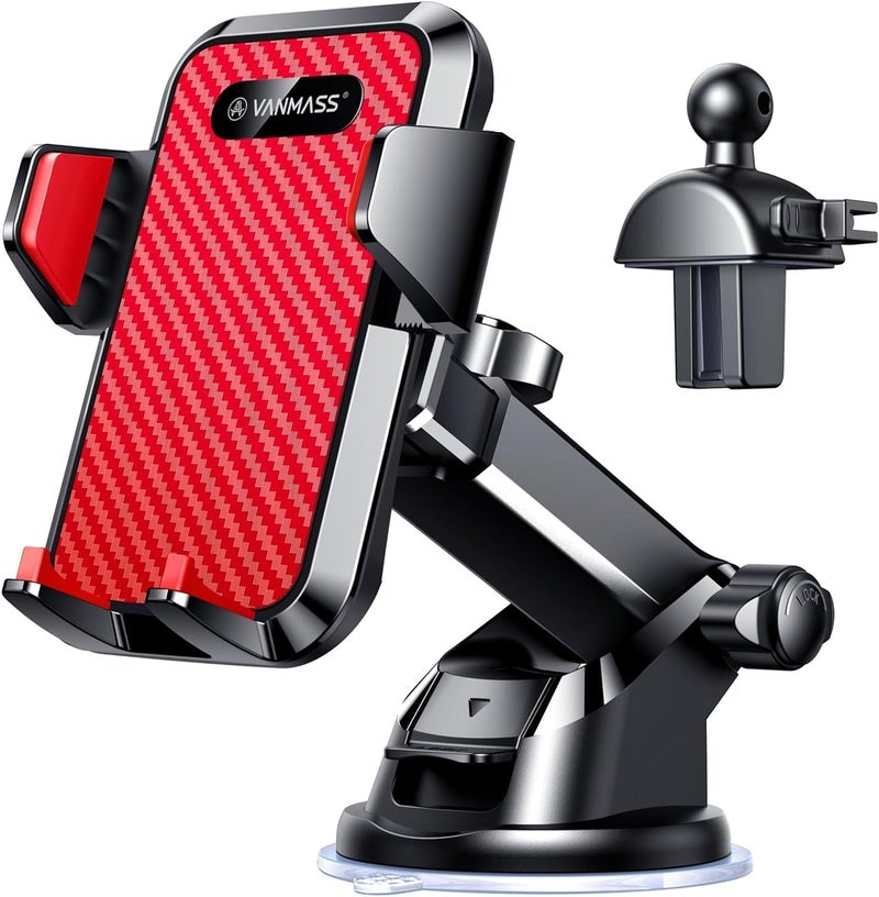 VANMASS 【2025 Strongest & Military-Grade Car Phone Mount 【Patent & Safety】 Ultimate Cell Phone Holder Best Handsfree Dash Windshield Vent for iPhone 16 Pro Max 15 14 Android & Truck Desk Mounts, Red - Image 1