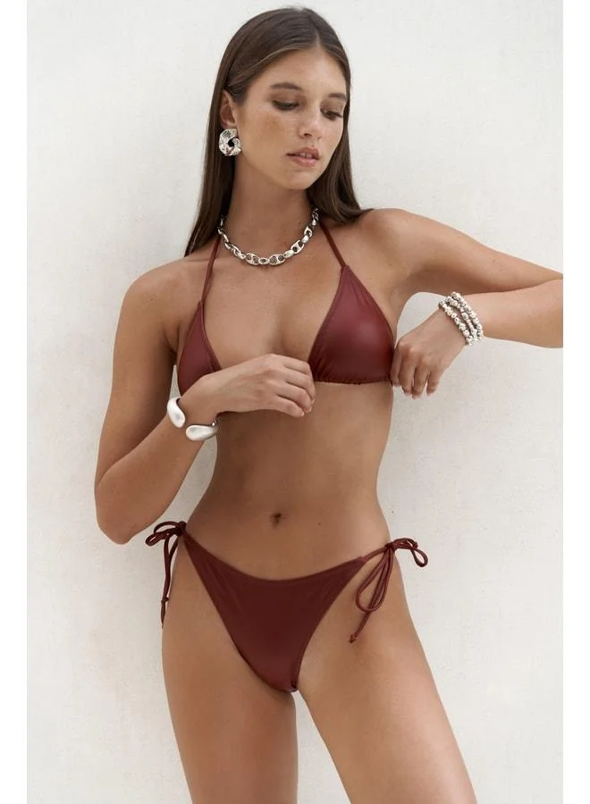 Mutia Laced Shiny Burgundy Bikini Top