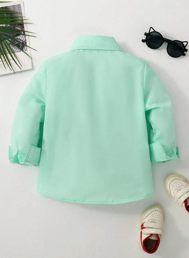 Take Two Boys Green Solid Button Front Shirt - Image 2