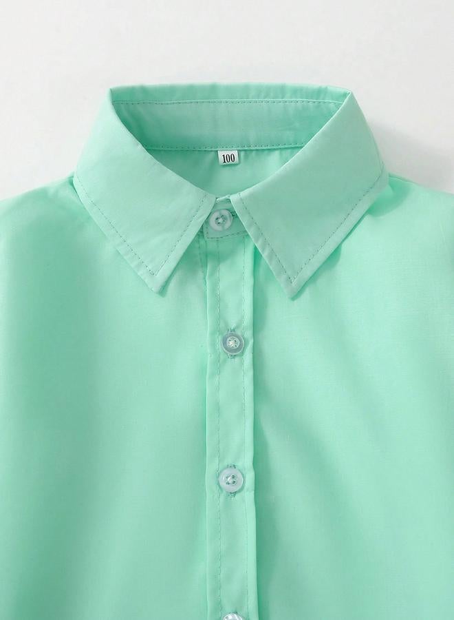 Take Two Boys Green Solid Button Front Shirt - Image 3