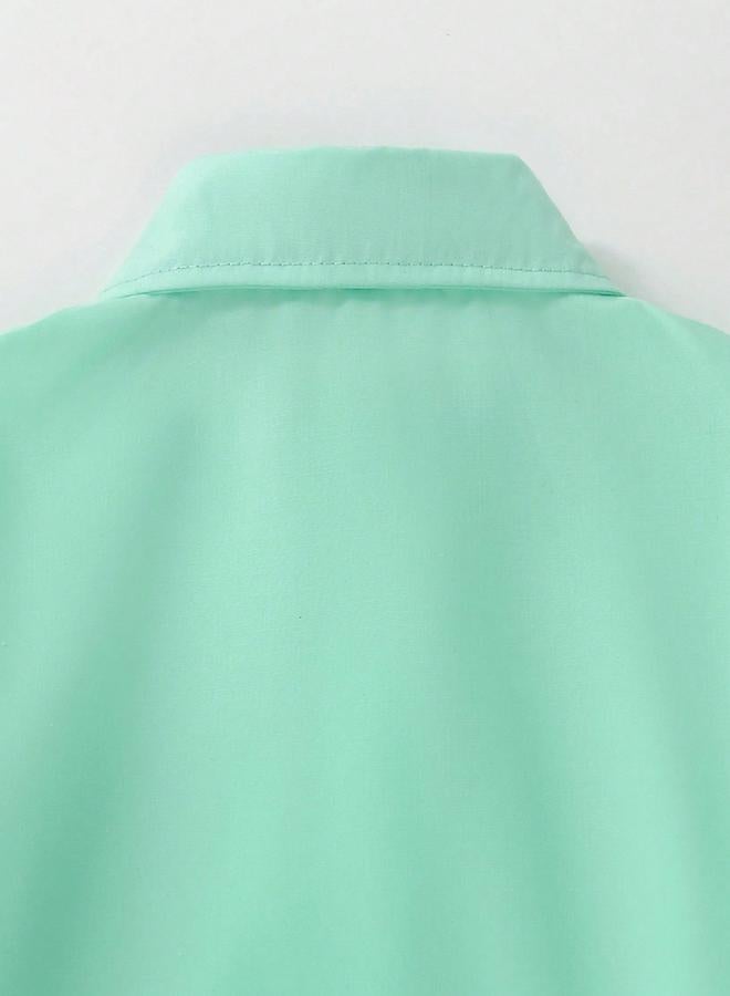 Take Two Boys Green Solid Button Front Shirt - Image 5