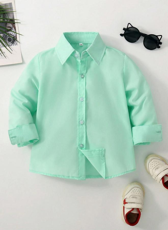 Take Two Boys Green Solid Button Front Shirt - Image 1