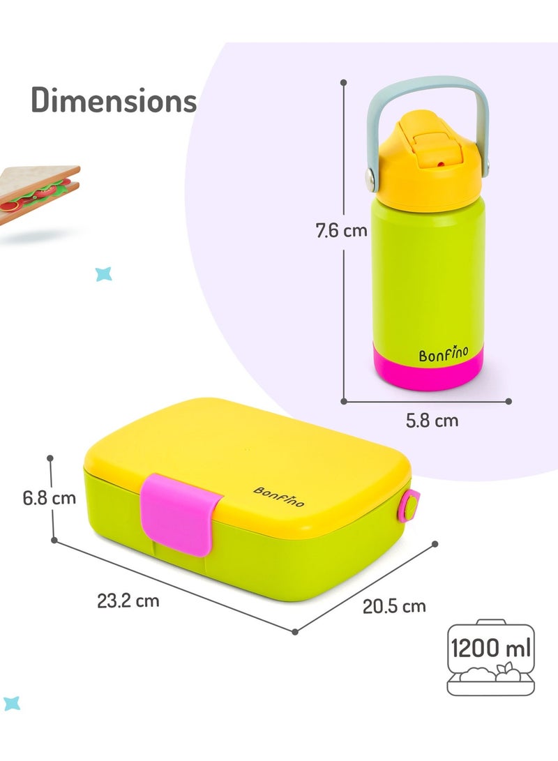 Bonfino Lunch Box with Bottle and Lunch Bag, Leak-Resistant, Multi-Material Build, Durable, 3 Years+, Yellow and Green - 3 Pieces - Image 5