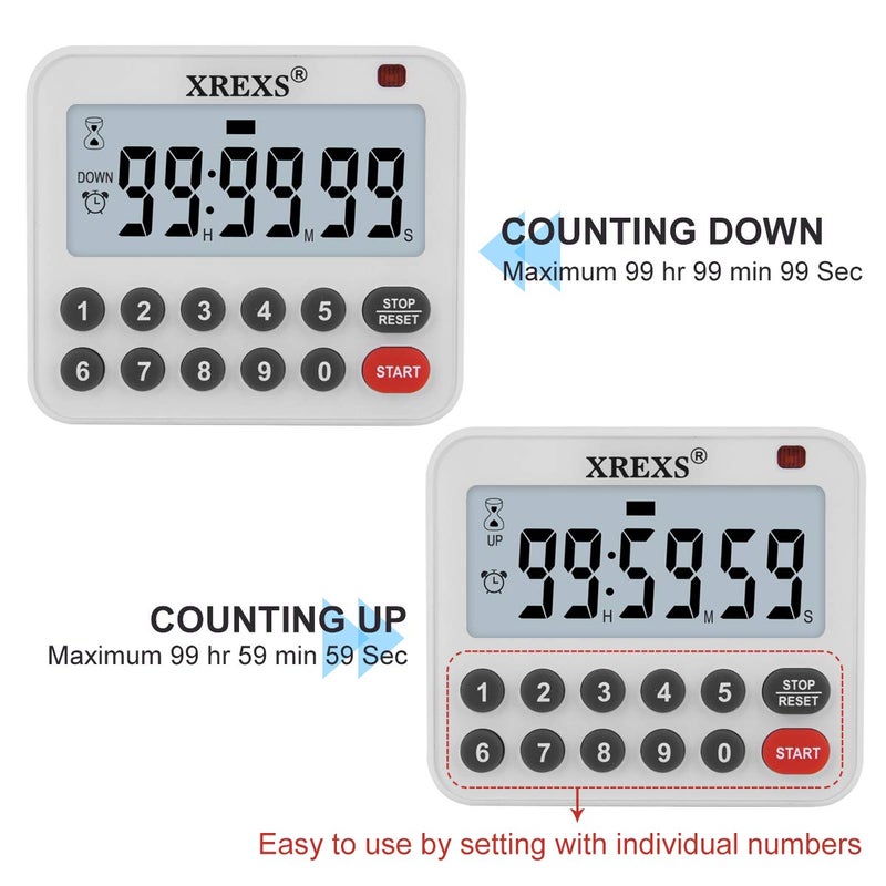 XREXS Digital Kitchen Timer Magnetic Countdown Up Cooking Timer Loud Alarm and Mute Optional, Magnet and Stand, Large Display Classroom Timer for Teachers (2 Batteries Included) Upgraded Version - Image 2