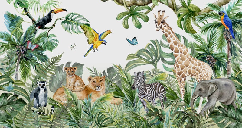 MFWFM Safari Wallpaper for Children with Animals Jungle Wall Mural Watercolor Animals Nursery Wallpaper Kids Room Decor(Not Peel n' Stick) - Image 2