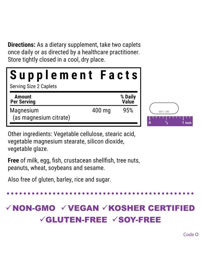 Bluebonnet Nutrition Magnesium Citrate, 400mg of Magnesium, Maximum Absorption, Supports Immune Health & Energy Production*, Soyfree, Gluten-Free, Non-GMO, Kosher, Dairy Free, Vegan, 120 Caplets - Image 2
