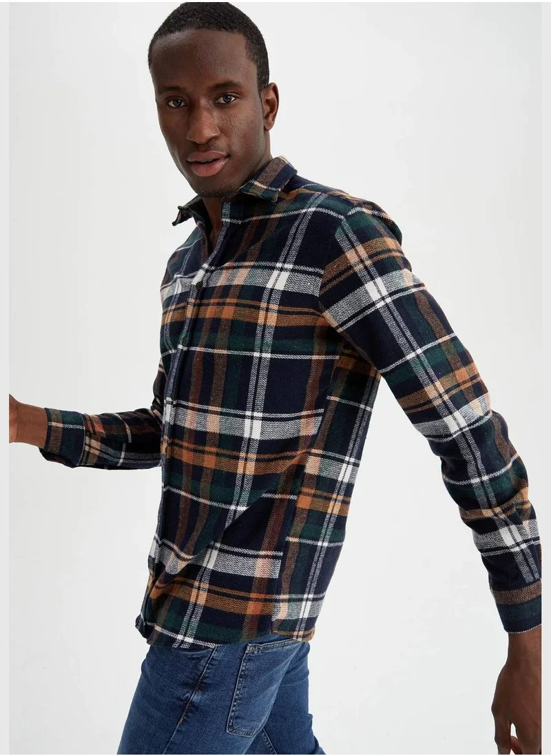 DeFacto Modern Fit Long Sleeve Plaid Shirt Jacket With Pocket