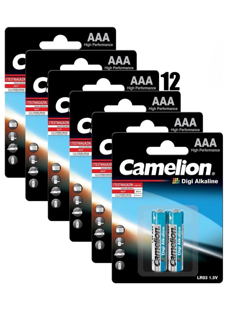 كاميليون بطارية قلوية مايكرو ديجي ايه ايه ايه من ال ار 03 (عبوة من قطعتين) 12 قطعة - Image 1