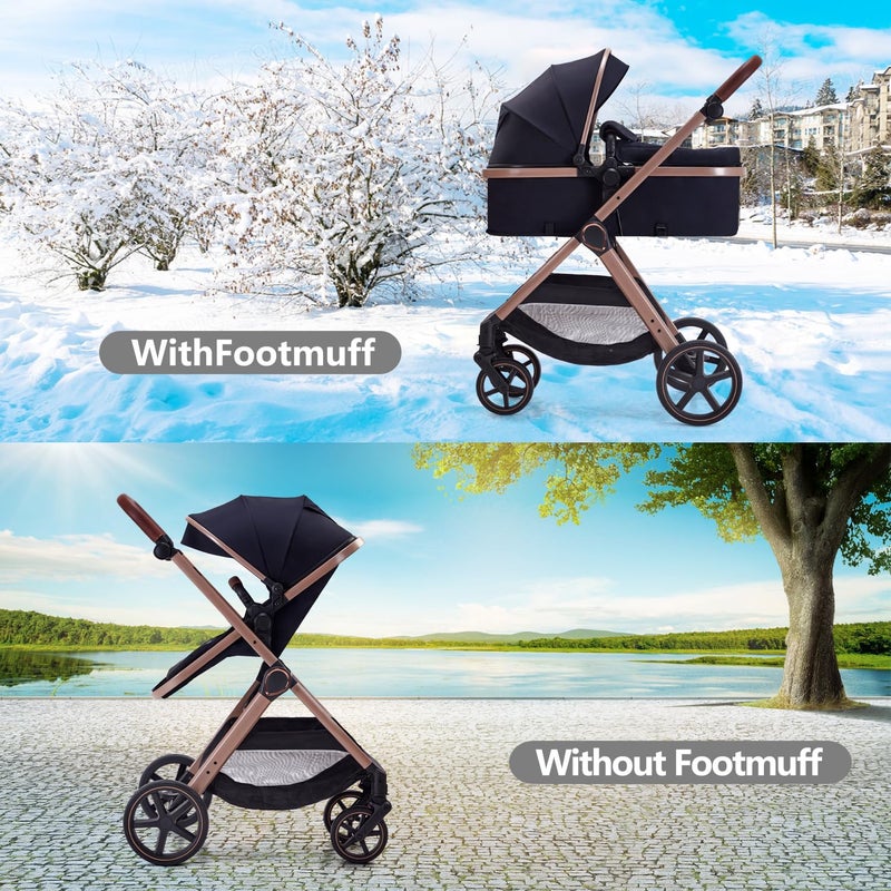 Lortsybab 2 in 1 Baby Stroller, Newborn Infant Toddler Convertible Bassinet Pram Stroller for 0-36 Months Old Babies (Black) - Image 4