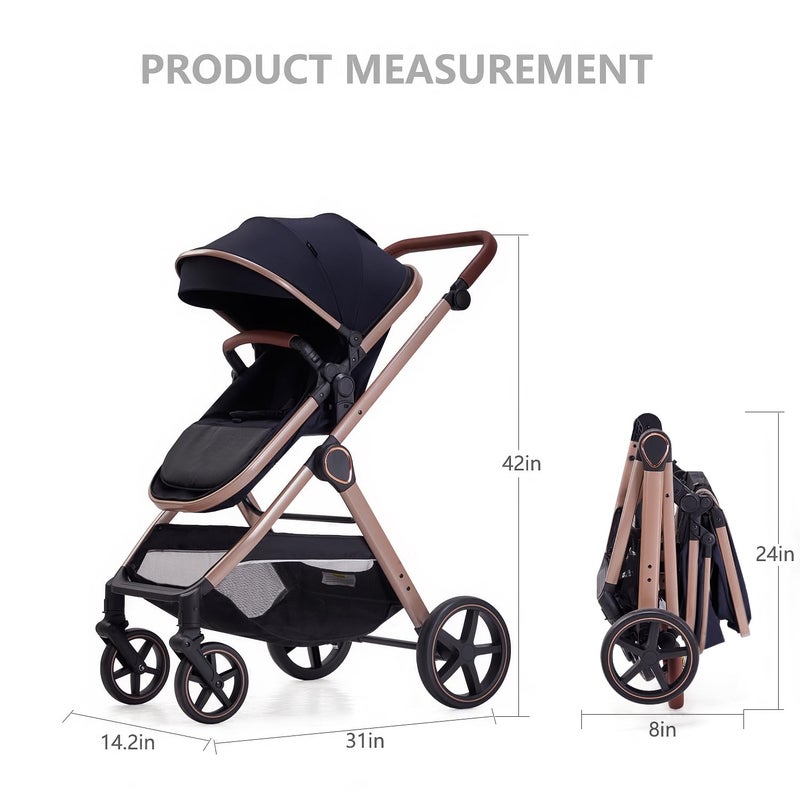 Lortsybab 2 in 1 Baby Stroller, Newborn Infant Toddler Convertible Bassinet Pram Stroller for 0-36 Months Old Babies (Black) - Image 5