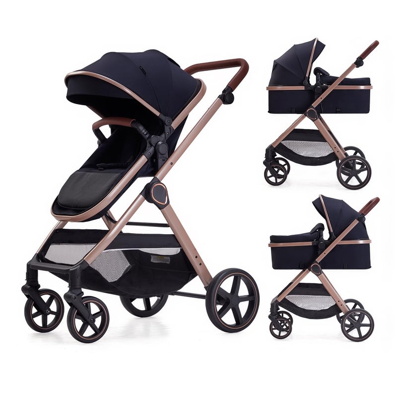 Lortsybab 2 in 1 Baby Stroller, Newborn Infant Toddler Convertible Bassinet Pram Stroller for 0-36 Months Old Babies (Black) - Image 1