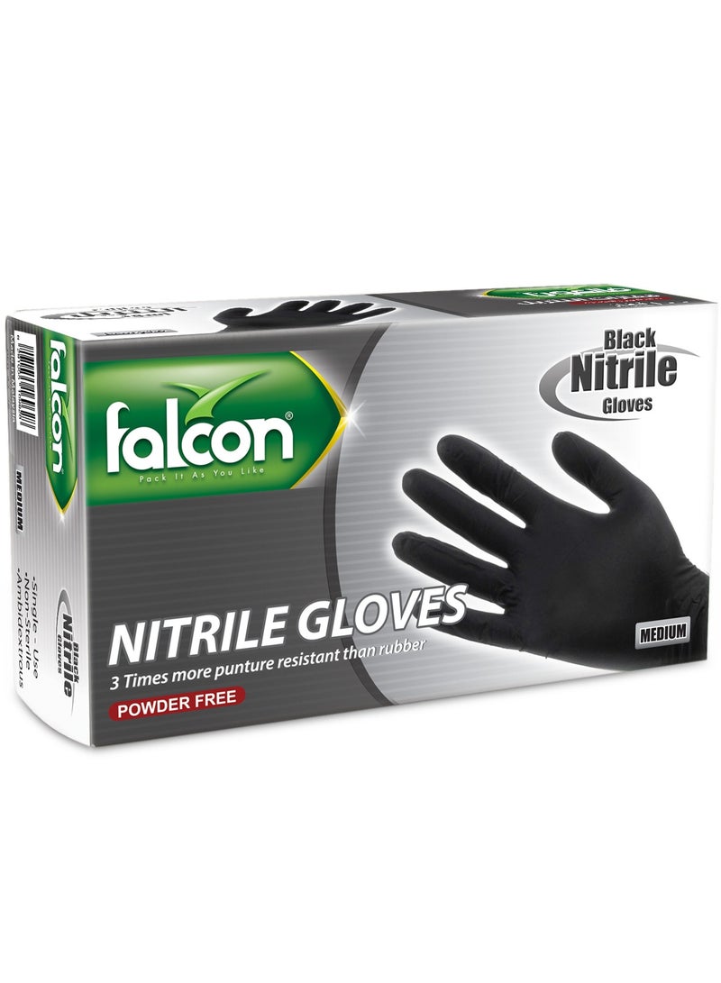 Falcon Nitrile Gloves 100 Pieces Medium Black 9inch 