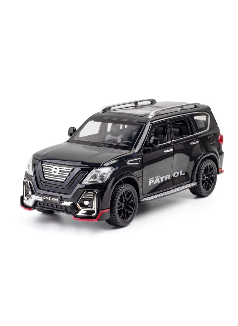 CHE ZHI 1:24 Diecast Model Alloy Nissan Patrol Metal Pull Back Car with Sound Light, 6 Openable Doors Toy Vehicles for Kids Gift (BLACK)  - Image 1