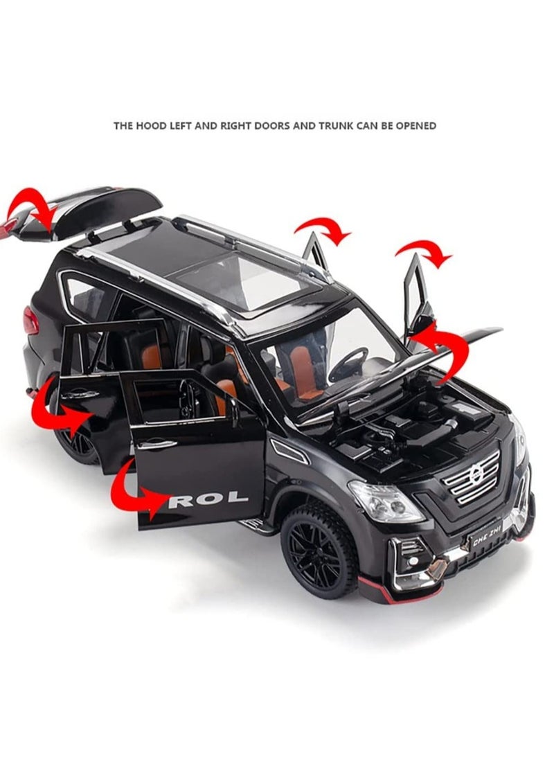 CHE ZHI 1:24 Diecast Model Alloy Nissan Patrol Metal Pull Back Car with Sound Light, 6 Openable Doors Toy Vehicles for Kids Gift (BLACK)  - Image 3