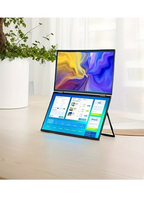 15.6" Dual Portable Monitor, 1080P,Stacked Folding Triple Monitor (Wins/ For Apple), 90°/180°/360° Automatic Rotation