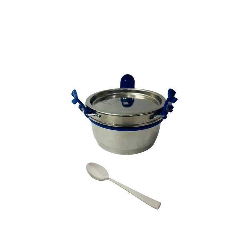 Kitchen Bloom Lunch Box Set 2 Steel Round Containers with Spoon Rectangular Container Classic Bag Office Carry Bag 5 Pieces - Image 3