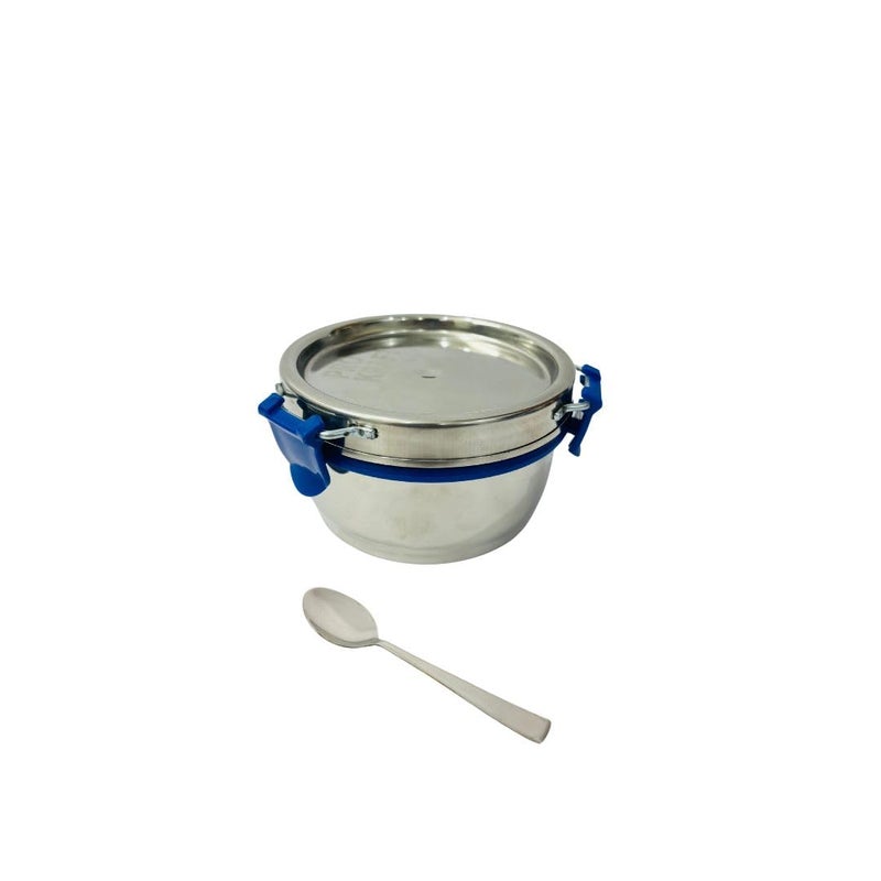 Kitchen Bloom Lunch Box Set 2 Steel Round Containers with Spoon Rectangular Container Classic Bag Office Carry Bag 5 Pieces - Image 2