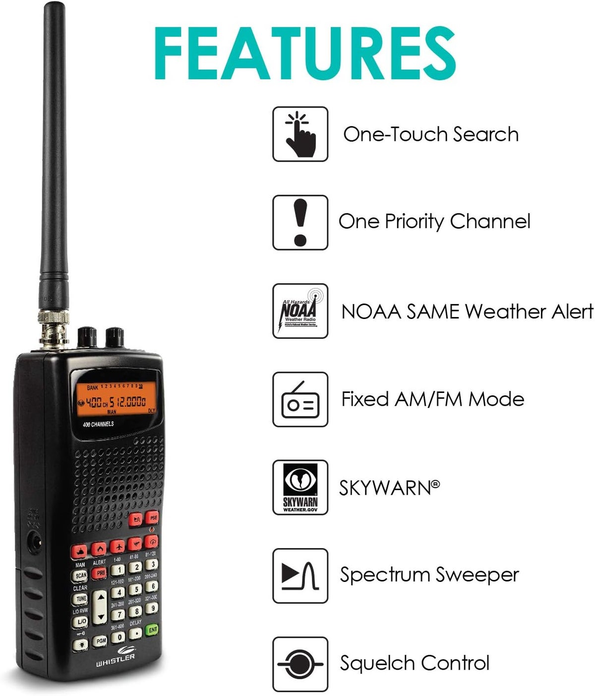 Same Weather Alert Whistler WS1010 Analog Handheld Scanner β 400 Channels, Skywarn, Same ...