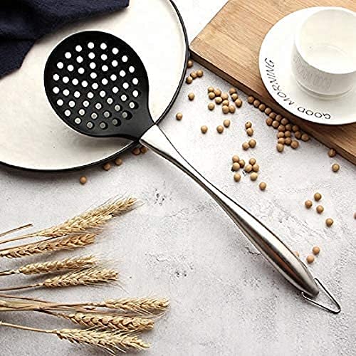 HARI® Slotted Cooking Spoon, Silicone Wok Skimmer BPA Free 600ºF Stainless Steel Handle 14 Inch for Nonstick Cookware (Black) - Image 3