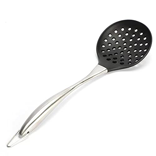 HARI® Slotted Cooking Spoon, Silicone Wok Skimmer BPA Free 600ºF Stainless Steel Handle 14 Inch for Nonstick Cookware (Black) - Image 1