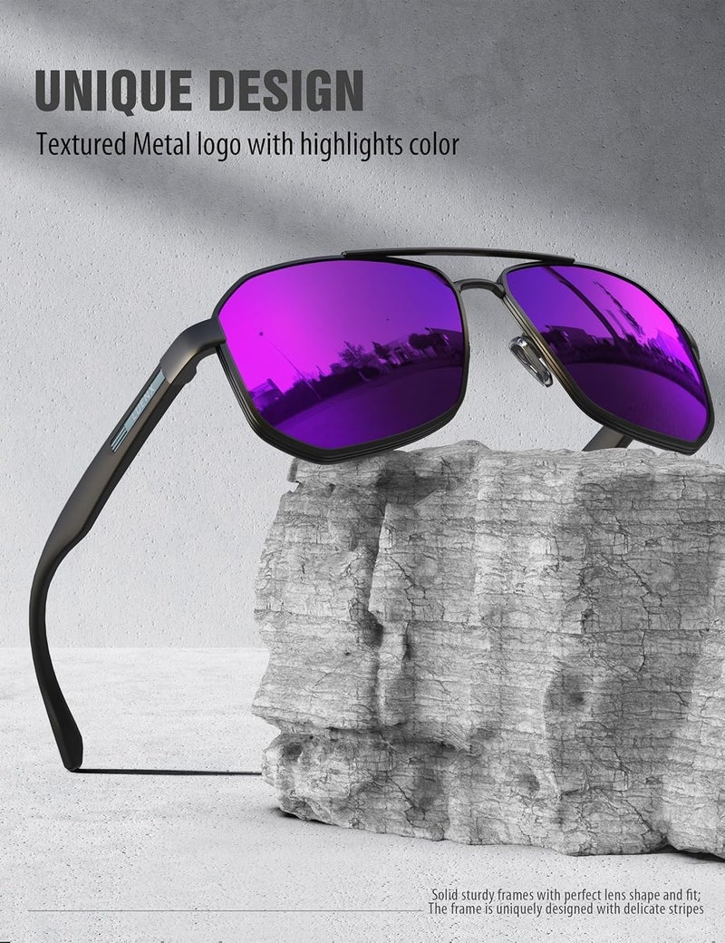 LUENX Aviator Sunglasses for Men Square Polarized Polygon Lens - UV 400 Protection with Accessories 61MM Driving Outdoor - Image 4