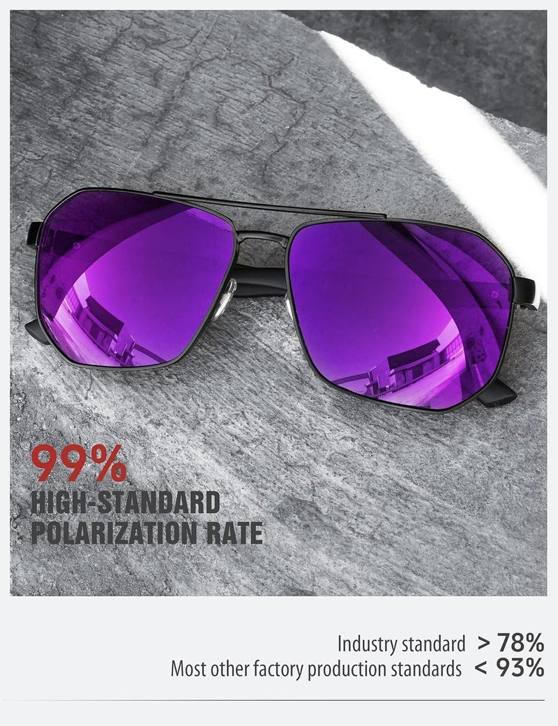 LUENX Aviator Sunglasses for Men Square Polarized Polygon Lens - UV 400 Protection with Accessories 61MM Driving Outdoor - Image 5