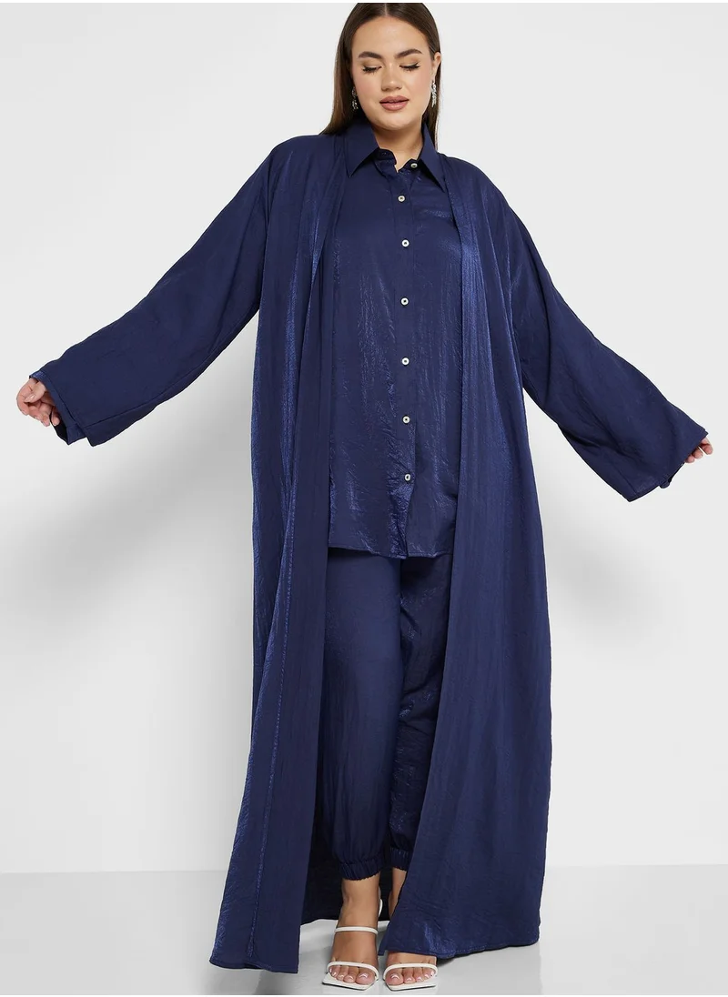 Hayas Closet Curve Button Detail Shirt & Abaya Set