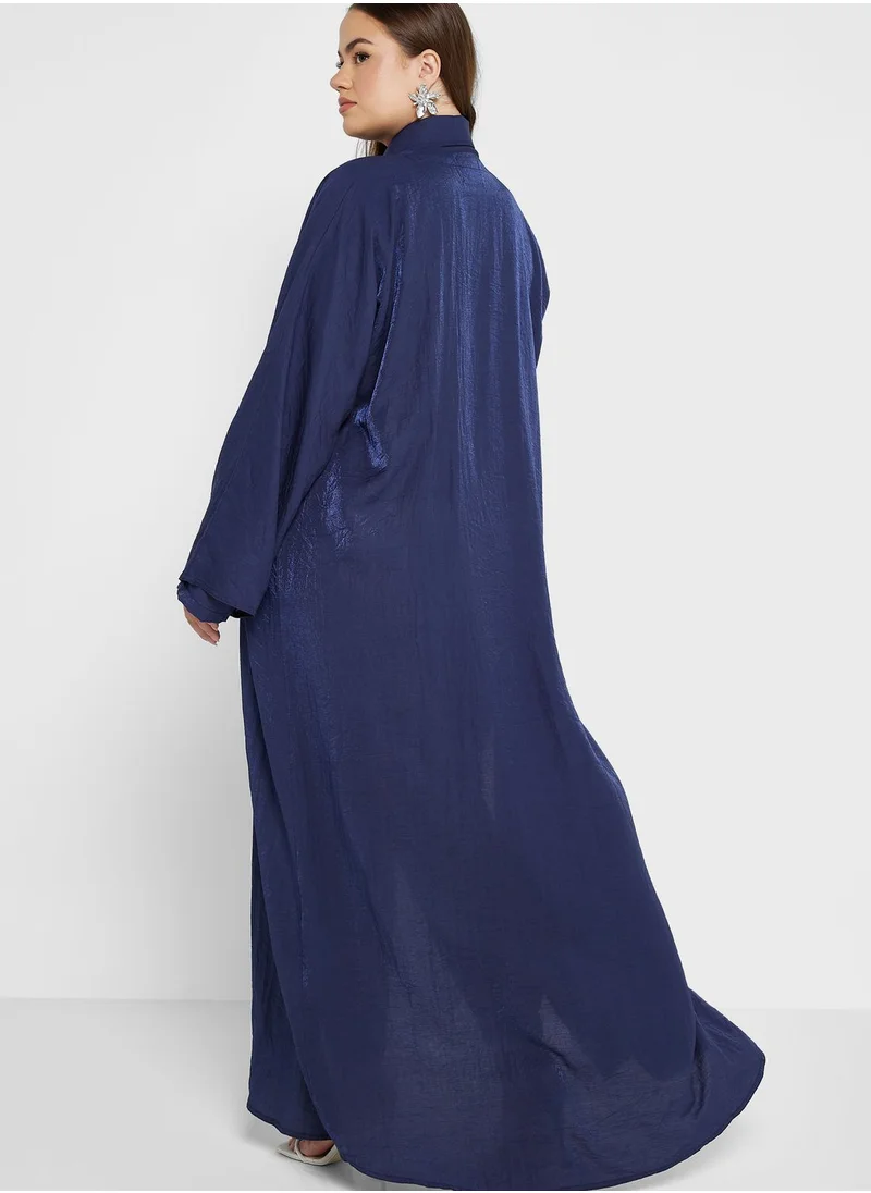 Hayas Closet Curve Button Detail Shirt & Abaya Set