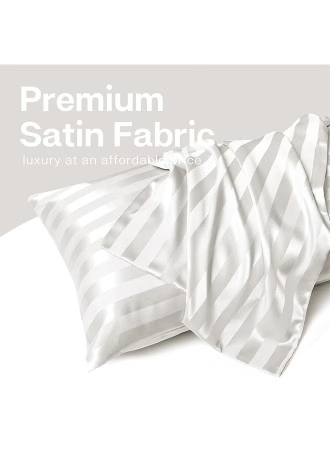 2 Pcs Satin Pillowcase for Hair and Skin, Silk Stripe Pillowcases, Cooling Satin Pillow Cover, Silky Pillow Covers with Envelope Closure Standard Size (51*76CM, White Stripe) - Image 4