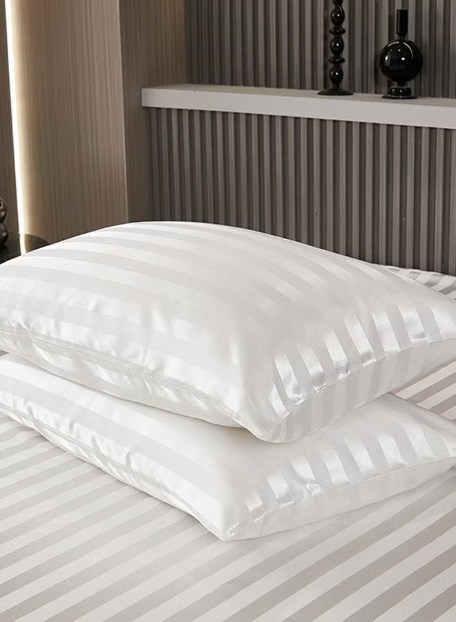 2 Pcs Satin Pillowcase for Hair and Skin, Silk Stripe Pillowcases, Cooling Satin Pillow Cover, Silky Pillow Covers with Envelope Closure Standard Size (51*76CM, White Stripe) - Image 2