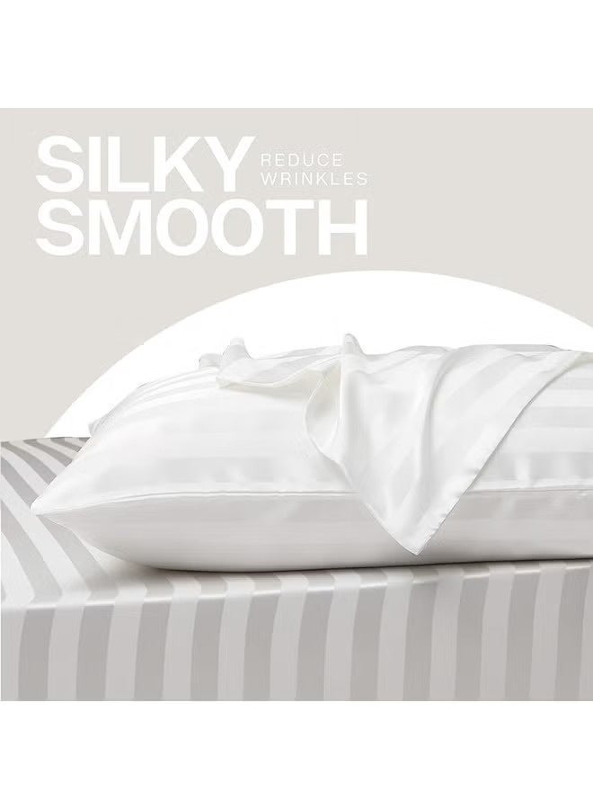 2 Pcs Satin Pillowcase for Hair and Skin, Silk Stripe Pillowcases, Cooling Satin Pillow Cover, Silky Pillow Covers with Envelope Closure Standard Size (51*76CM, White Stripe) - Image 5