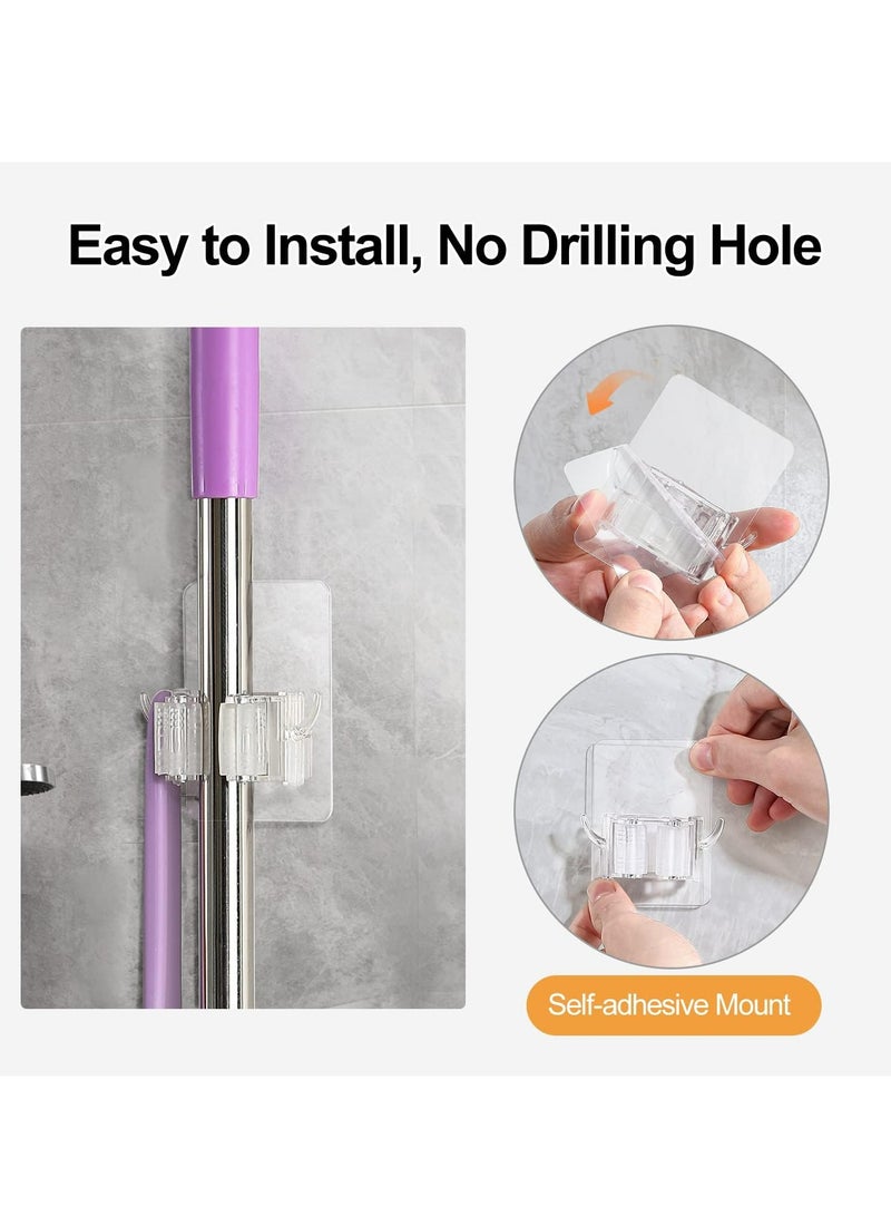 Oasisgalore Adhesive Broom Holder Wall Mount - 3PCS with Hooks, Clear Mop and Broom Organizer for Wall Hanging - Image 3