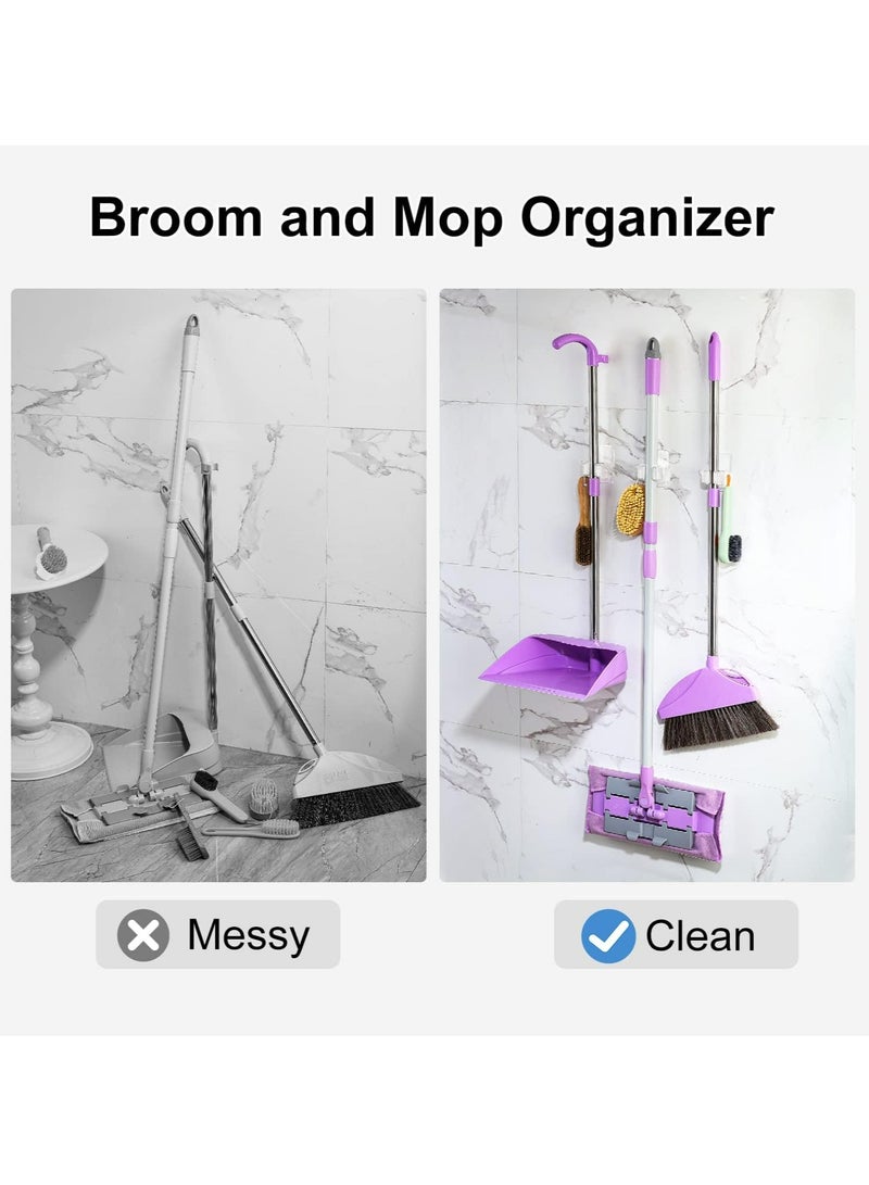 Oasisgalore Adhesive Broom Holder Wall Mount - 3PCS with Hooks, Clear Mop and Broom Organizer for Wall Hanging - Image 5