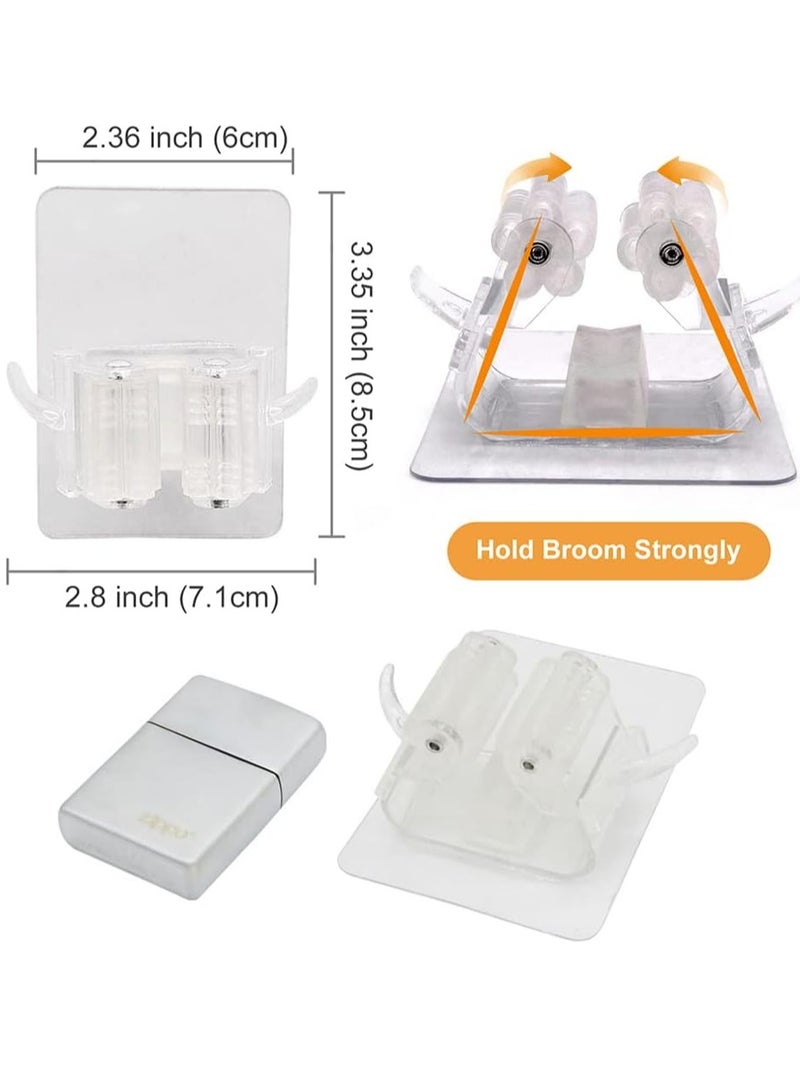 Oasisgalore Adhesive Broom Holder Wall Mount - 3PCS with Hooks, Clear Mop and Broom Organizer for Wall Hanging - Image 2