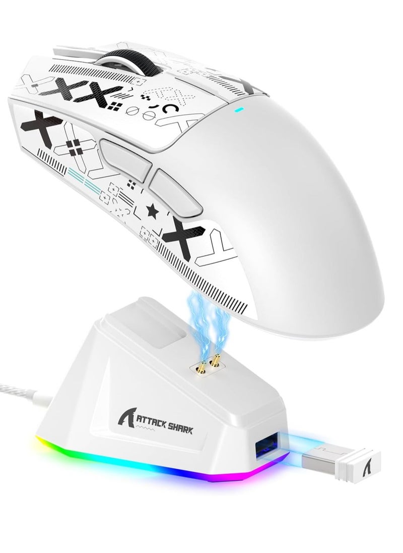 Attack Shark X11 Lightweight Wireless Gaming Mouse with RGB Charging Dock,Tri-Mode-2.4G/USB-C Wired/BT,22K DPI,PAW3311 Optical Sensor,HUYU Switch, 5 programmable Buttons for PC/Mac(White&Sticker)  - Image 1