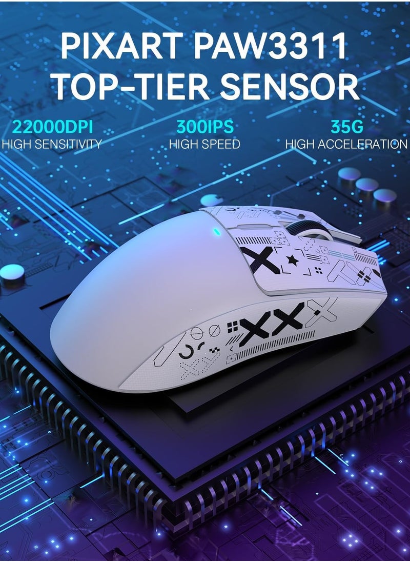 Attack Shark X11 Lightweight Wireless Gaming Mouse with RGB Charging Dock,Tri-Mode-2.4G/USB-C Wired/BT,22K DPI,PAW3311 Optical Sensor,HUYU Switch, 5 programmable Buttons for PC/Mac(White&Sticker)  - Image 5