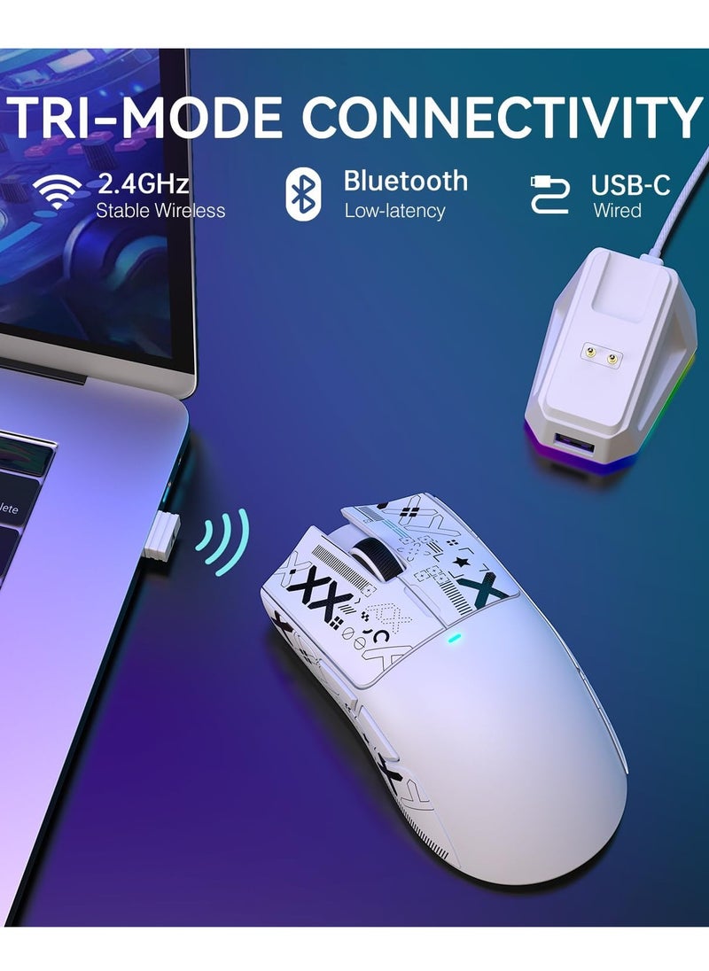 Attack Shark X11 Lightweight Wireless Gaming Mouse with RGB Charging Dock,Tri-Mode-2.4G/USB-C Wired/BT,22K DPI,PAW3311 Optical Sensor,HUYU Switch, 5 programmable Buttons for PC/Mac(White&Sticker)  - Image 4