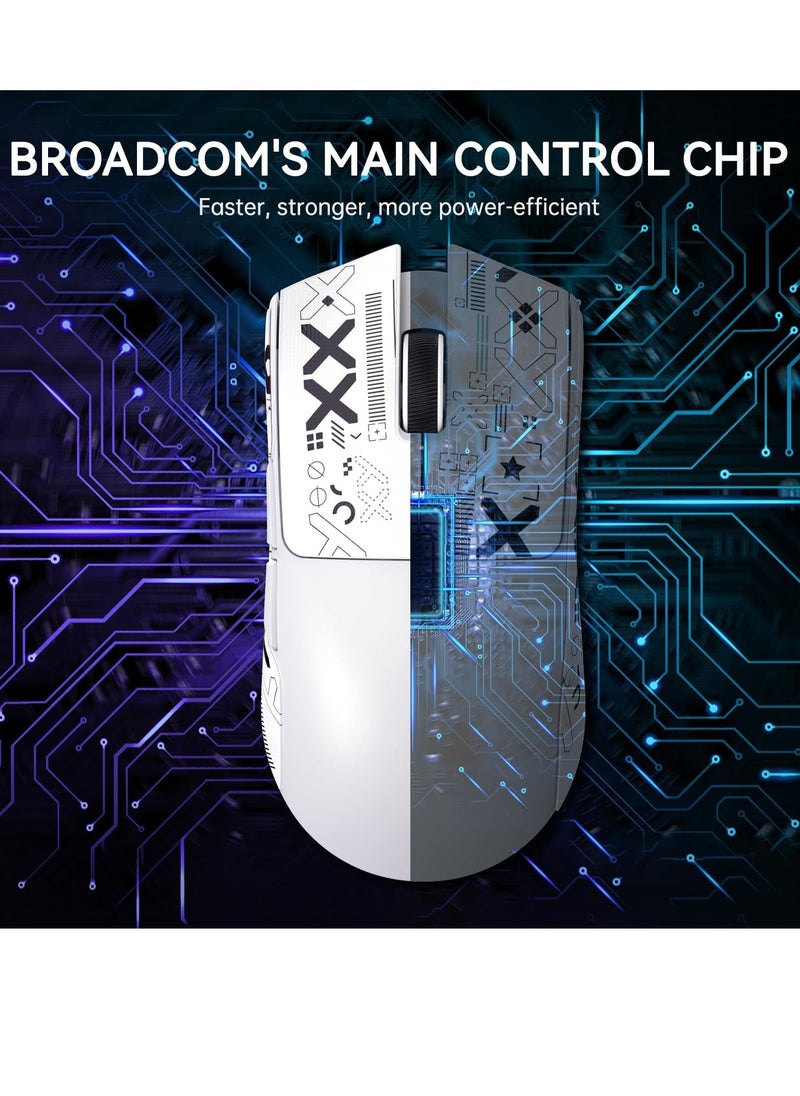 X11 Lightweight Wireless Gaming Mouse with RGB Charging Dock,Tri-Mode-2.4G/USB-C Wired/BT,22K DPI,PAW3311 Optical Sensor,HUYU Switch, 5 programmable Buttons for PC/Mac(White&Sticker)